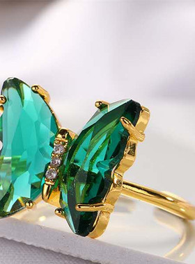 蝴蝶戒指水晶气质百搭个性小众女