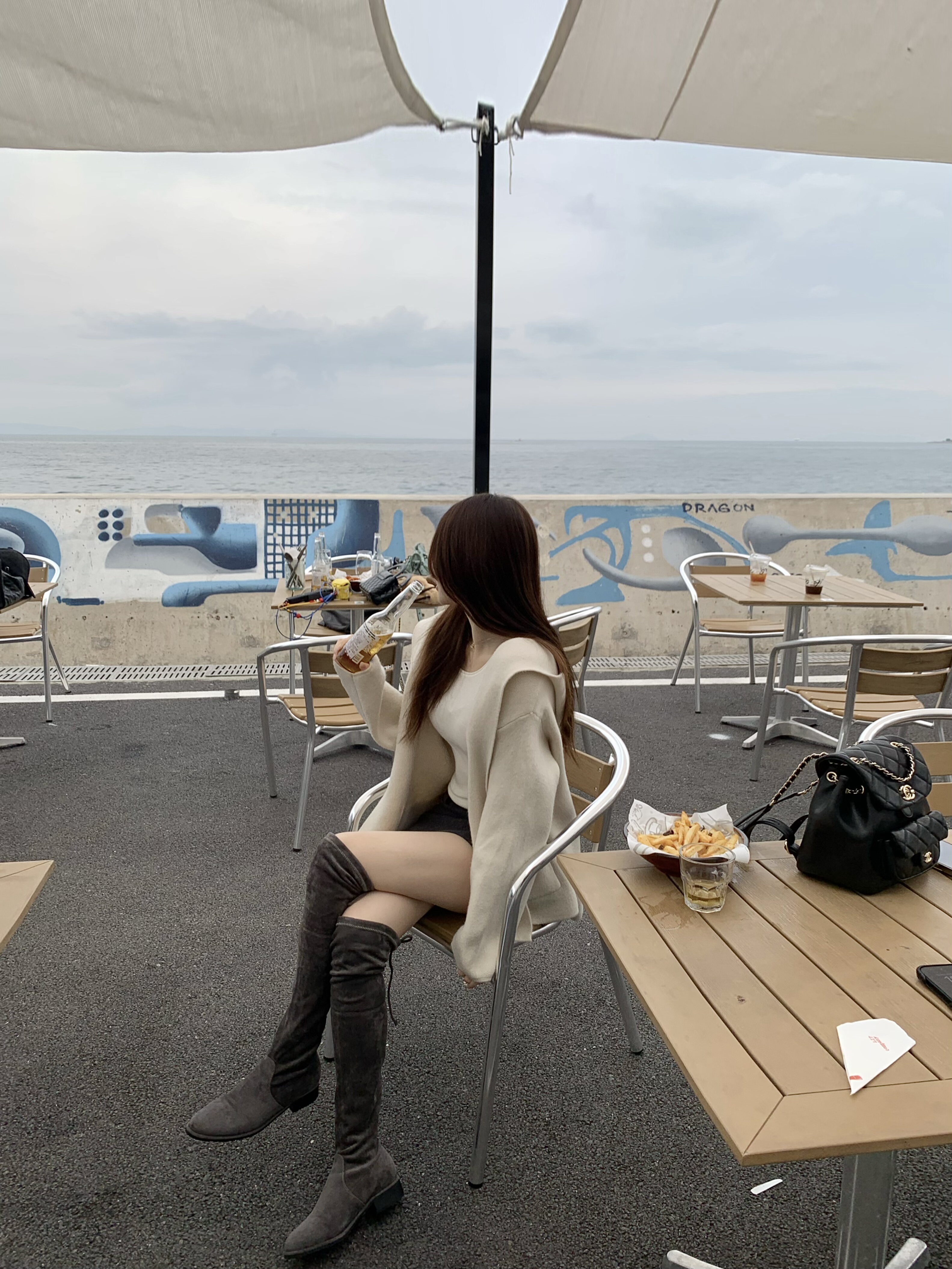 ke7en 学院感慵懒感宽松廓形戴帽针织毛衣开衫