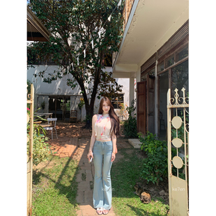 ke7en 正是夏天 水洗蓝超弹牛仔裤 韩女微喇裤