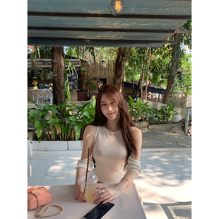 ke7en 绵羊毛针织衫 女设计感修身 显瘦露肩针织上衣 ins优雅女