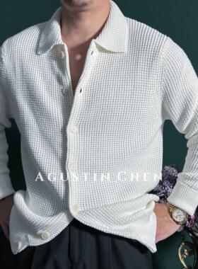 Agustin_Chen 意式秋冬100%精梳棉开衫外套时尚老钱松弛感针织衫