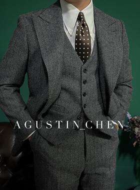 Agustin_Chen英式伯明翰粗花呢人字纹加厚【羊毛】三件套【单西】