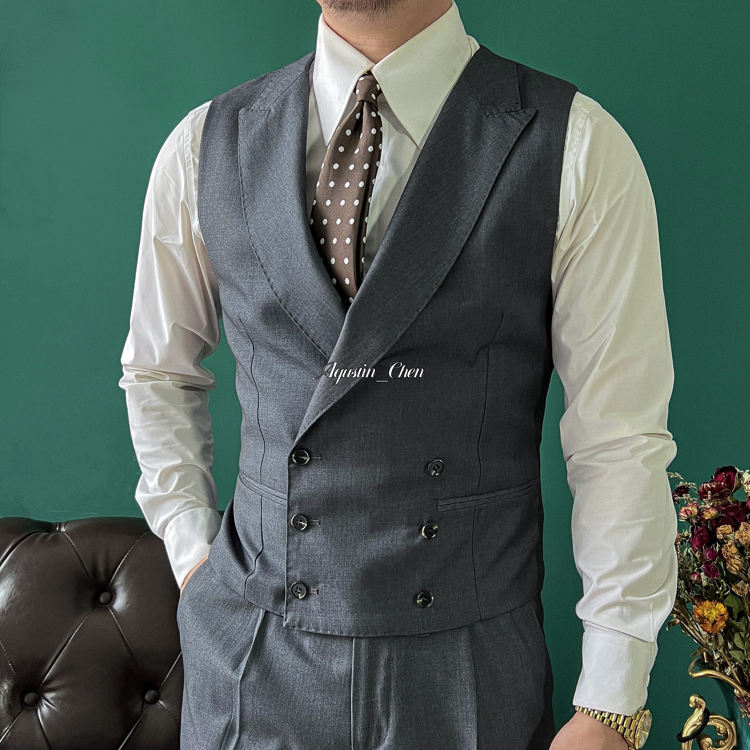 Agustin_Chen TF同款英式风格戗驳领雅痞绅士修身羊毛商务马甲,男装,常规马甲,淘宝优惠券,粉丝福利购,淘宝优惠卷