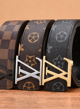 男士皮带真皮潮流穿孔百搭休闲腰带商务字母牛仔裤时尚