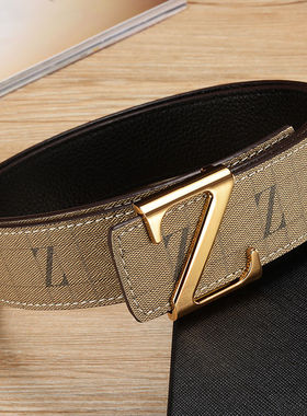 皮带男真皮平滑扣年轻人腰带男士休闲牛皮裤带韩版潮流字母