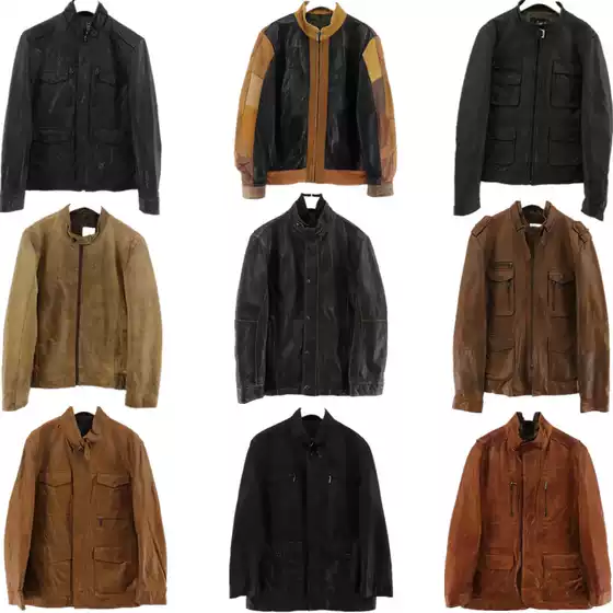 Vintage Leather Jacket欧美款立领多拉链机车皮衣外套油蜡皮 皮外套E124