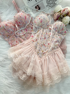 Nicesweet花色甜甜 小胸聚拢带胸垫鱼骨胸衣性感甜美内搭温泉内衣