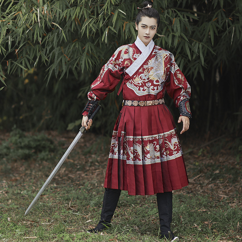 MO QIANYAN의 오리지널  FEIYU 양복 남자 스티커 중국식 모조 메이크업 꽃무늬 금단 의상 양궁 비후행 비전통 의상