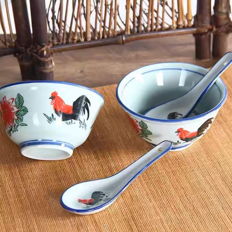 小汤勺釉下彩鸡公汤勺