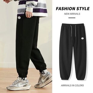 裤 加绒休闲工装 子秋冬季 新款 华夫格卫裤 运动束脚裤 男潮牌宽松大码