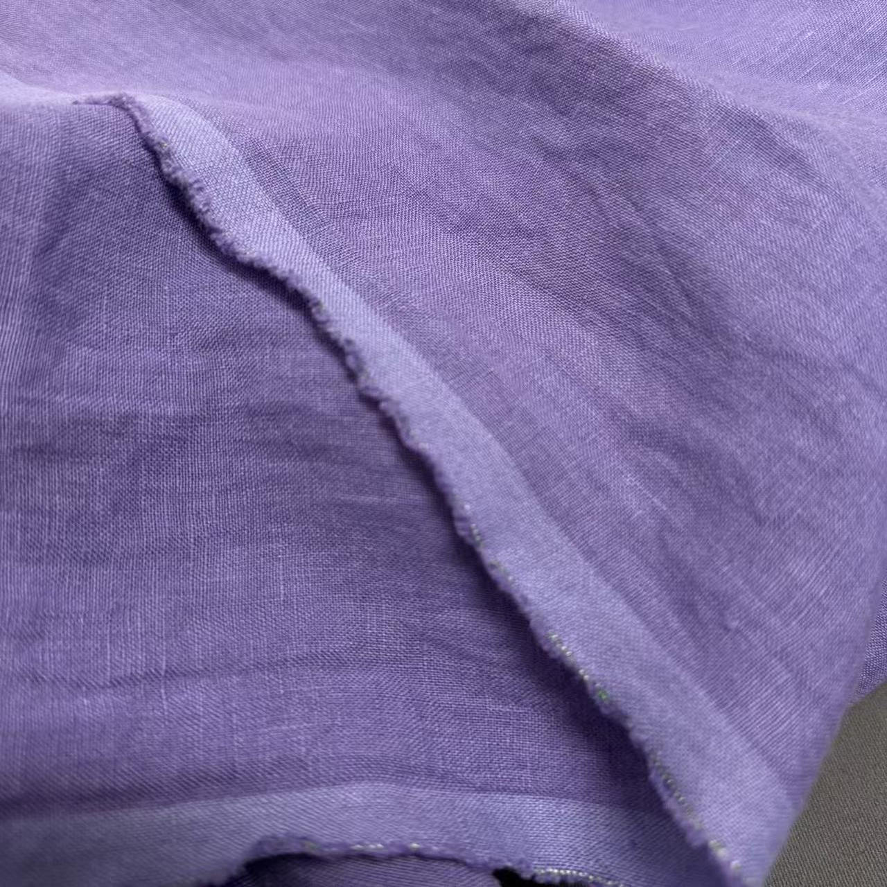 浅紫有机亚麻清新复古风服装面料
