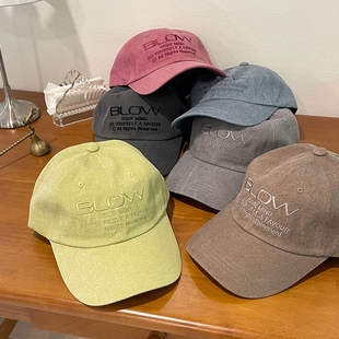 帽子百搭复古做旧时尚 刺绣BLOW鸭舌帽 软顶男女出游韩国东大门代购