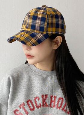 帽子女百搭潮牌休闲ins软顶秋季弯檐韩国MILLITAGE代购格子鸭舌帽