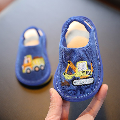 儿童卡通布拖鞋男女宝宝透气亚麻