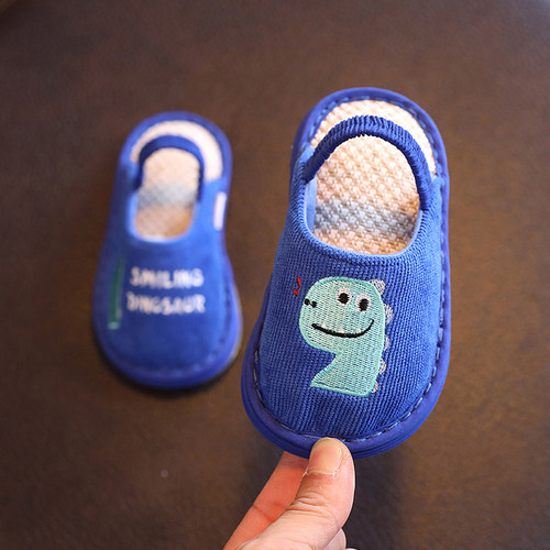 春秋儿童宝宝卡通亚麻布软底拖鞋