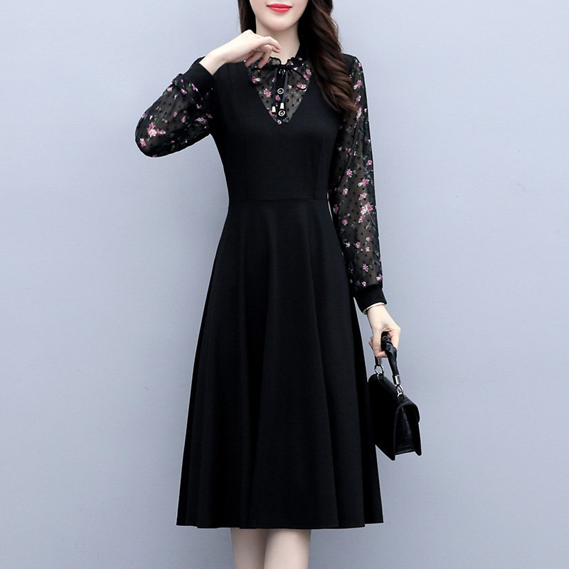 大码女装胖mm遮腹显瘦胖子打底连衣裙春秋季长袖黑色碎花时尚洋气,女装/女士精品,大码连衣裙,淘宝优惠券,粉丝福利购,淘宝优惠卷