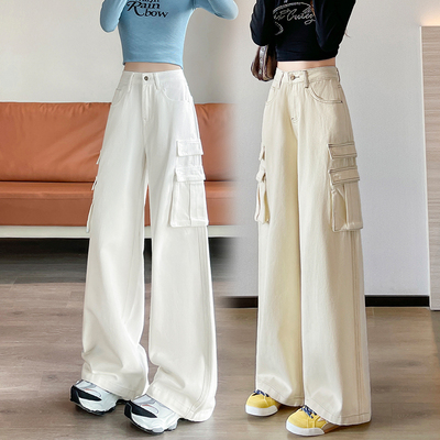 杏色直筒工装牛仔裤女2025年秋季新款美式宽松显瘦休闲高腰阔腿裤