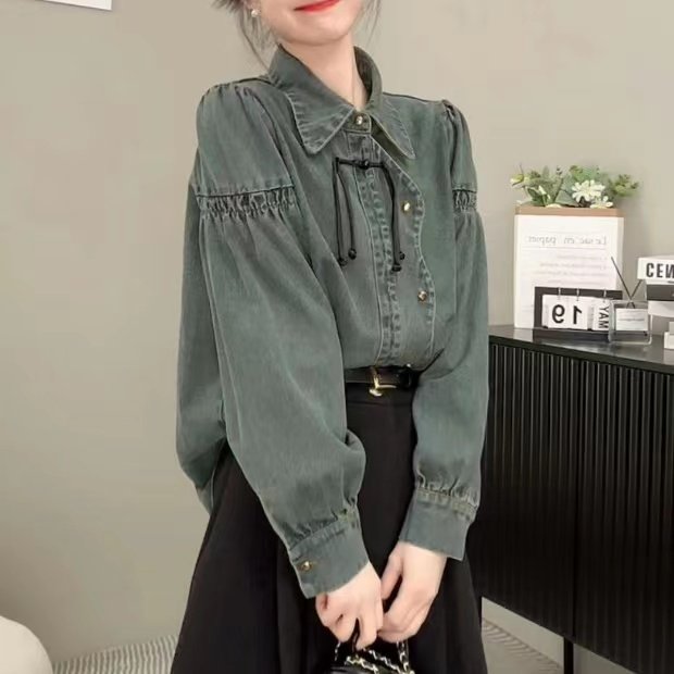 新款港味国风系盘扣系带不规则设计感复古牛仔衬衣,女装/女士精品,短外套,淘宝优惠券,粉丝福利购,淘宝优惠卷