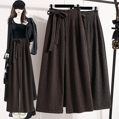 实拍大码裤女秋冬加厚毛呢羊绒阔腿裤美拉德梨型遮胯加长裤子