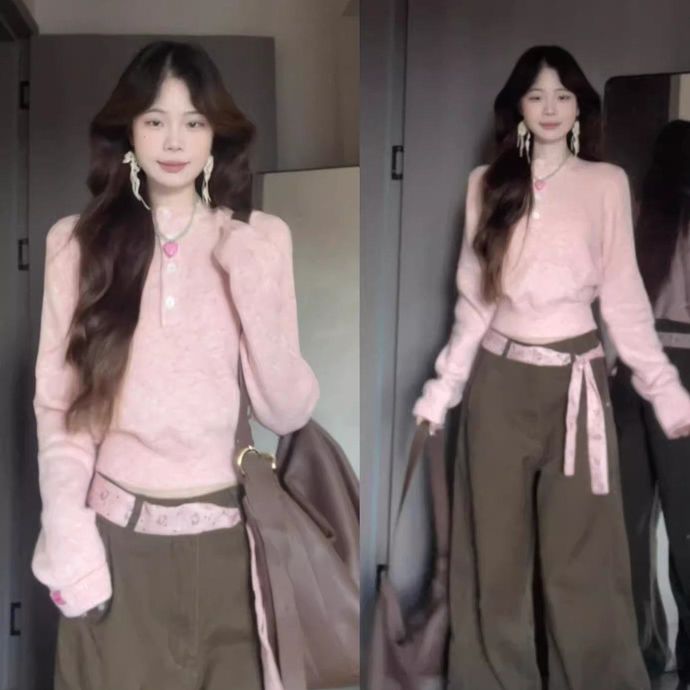 巨好看的秋冬季一整套穿搭配温柔粉色毛衣针织衫阔腿裤两件套装女,女装/女士精品,毛衣,淘宝优惠券,粉丝福利购,淘宝优惠卷