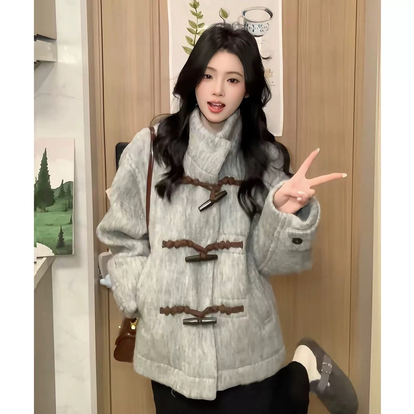 冬季韩系慵懒风牛角扣立领双面高级感呢子大衣小个子短款毛呢外套,女装/女士精品,毛呢外套,淘宝优惠券,粉丝福利购,淘宝优惠卷