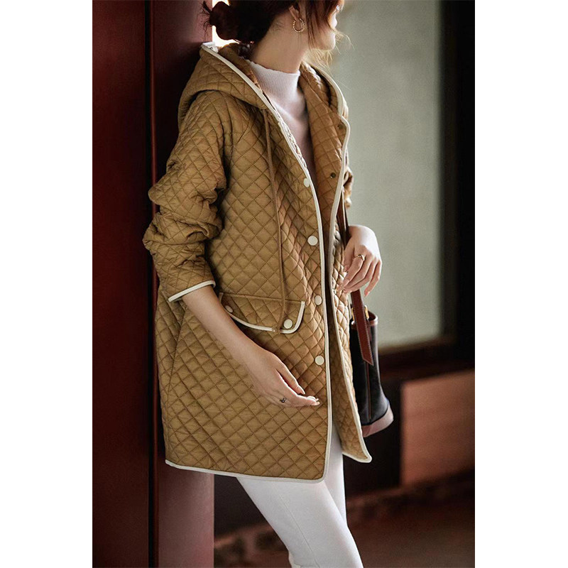 温暖髙颜 菱格缝绗+雅致羊皮包边 内夹棉连帽外套,女装/女士精品,棉衣/棉服,淘宝优惠券,粉丝福利购,淘宝优惠卷