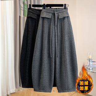 休闲洋气百搭裤 时尚 女 设计感西装 实拍秋冬加绒加厚毛呢气球裤