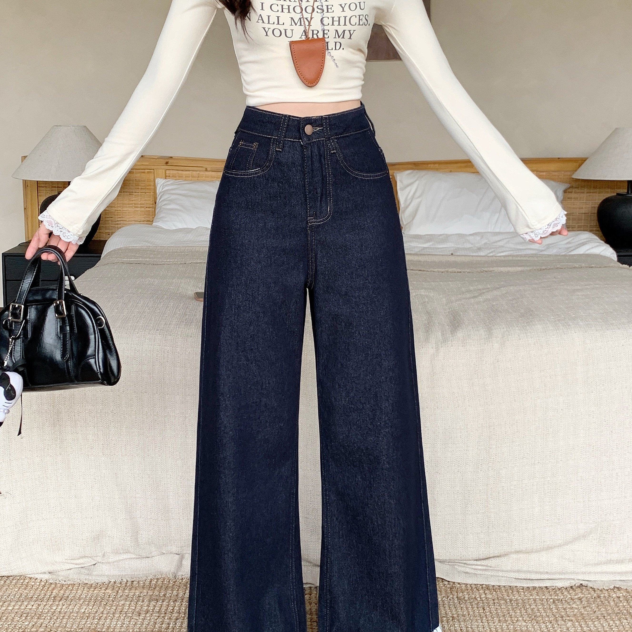 实拍2025秋季新款胖mm大码复古阔腿牛仔裤翻边高腰宽松直筒拖地裤,女装/女士精品,大码裤装,淘宝优惠券,粉丝福利购,淘宝优惠卷