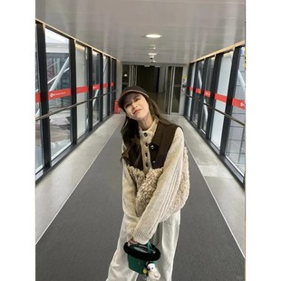 子3件套 百搭针织毛衣复古格纹拼接马甲背心裤 秋冬新款 女士时尚