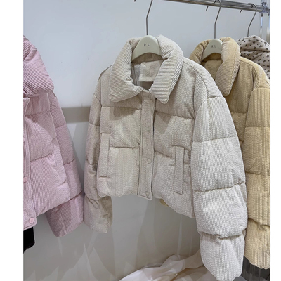 2025新款冬季韩版灯芯绒立领宽松短款羽绒服女小个子时尚保暖外套