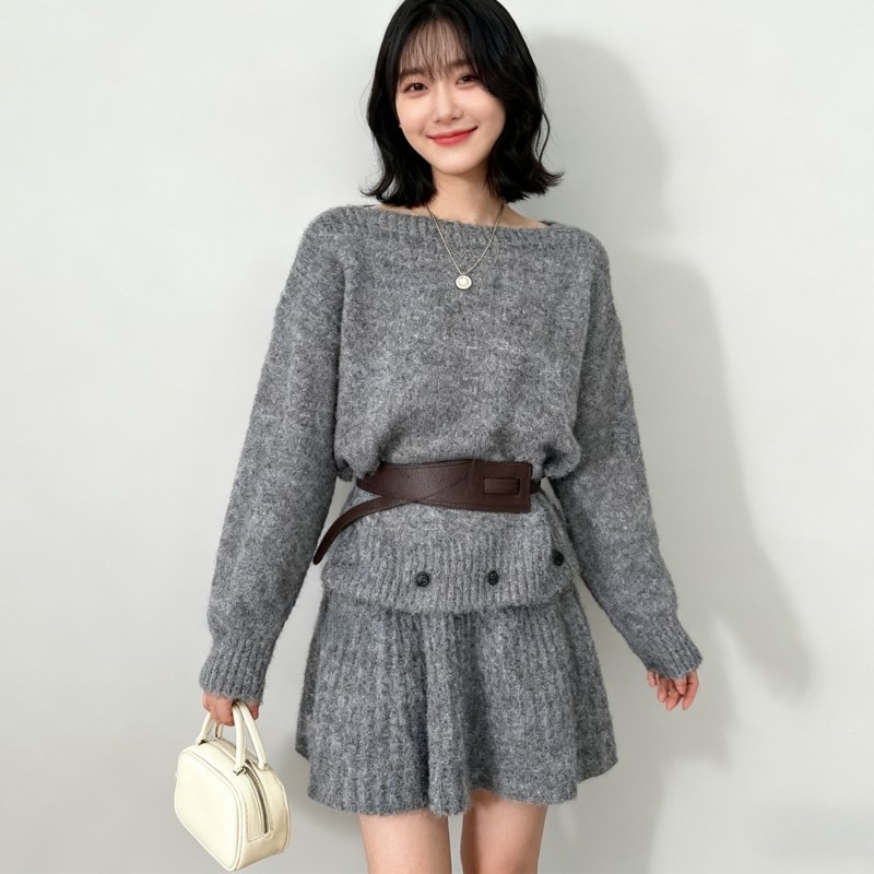韩系慵懒风高级感套头针织衫女可拆卸屁帘半身裙套装秋冬毛衣上衣,女装/女士精品,时尚套装,淘宝优惠券,粉丝福利购,淘宝优惠卷