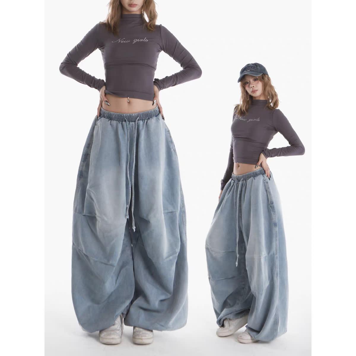 春夏新款美式潮牌水洗做旧牛仔裤女宽松直筒阔腿休闲伞兵长裤子,女装/女士精品,牛仔裤,淘宝优惠券,粉丝福利购,淘宝优惠卷