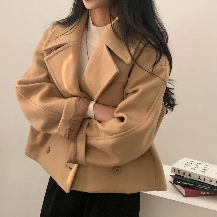 chic 韩版冬季复古英伦高级感翻领双排扣短款百搭毛呢风衣外套,女装/女士精品,毛呢外套,淘宝优惠券,粉丝福利购,淘宝优惠卷