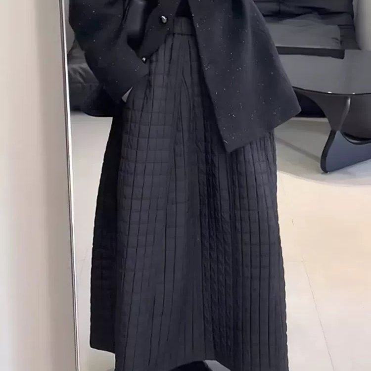 黑色宽松显瘦半身裙女2025冬季新款气质百搭高级简约加厚保暖长裙