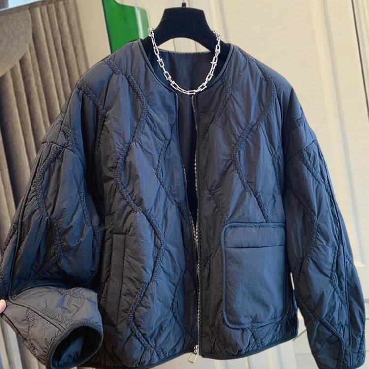 高级感轻薄棉服女短款2025新款宽松休闲显瘦不臃肿无领夹棉外套冬