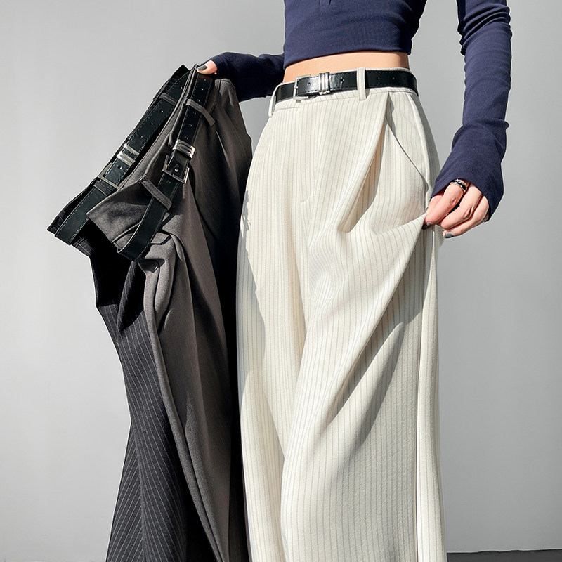实拍白色条纹西装阔腿裤女2025春季新款高腰直筒休闲拖地裤送腰带,女装/女士精品,西装裤/正装裤,淘宝优惠券,粉丝福利购,淘宝优惠卷