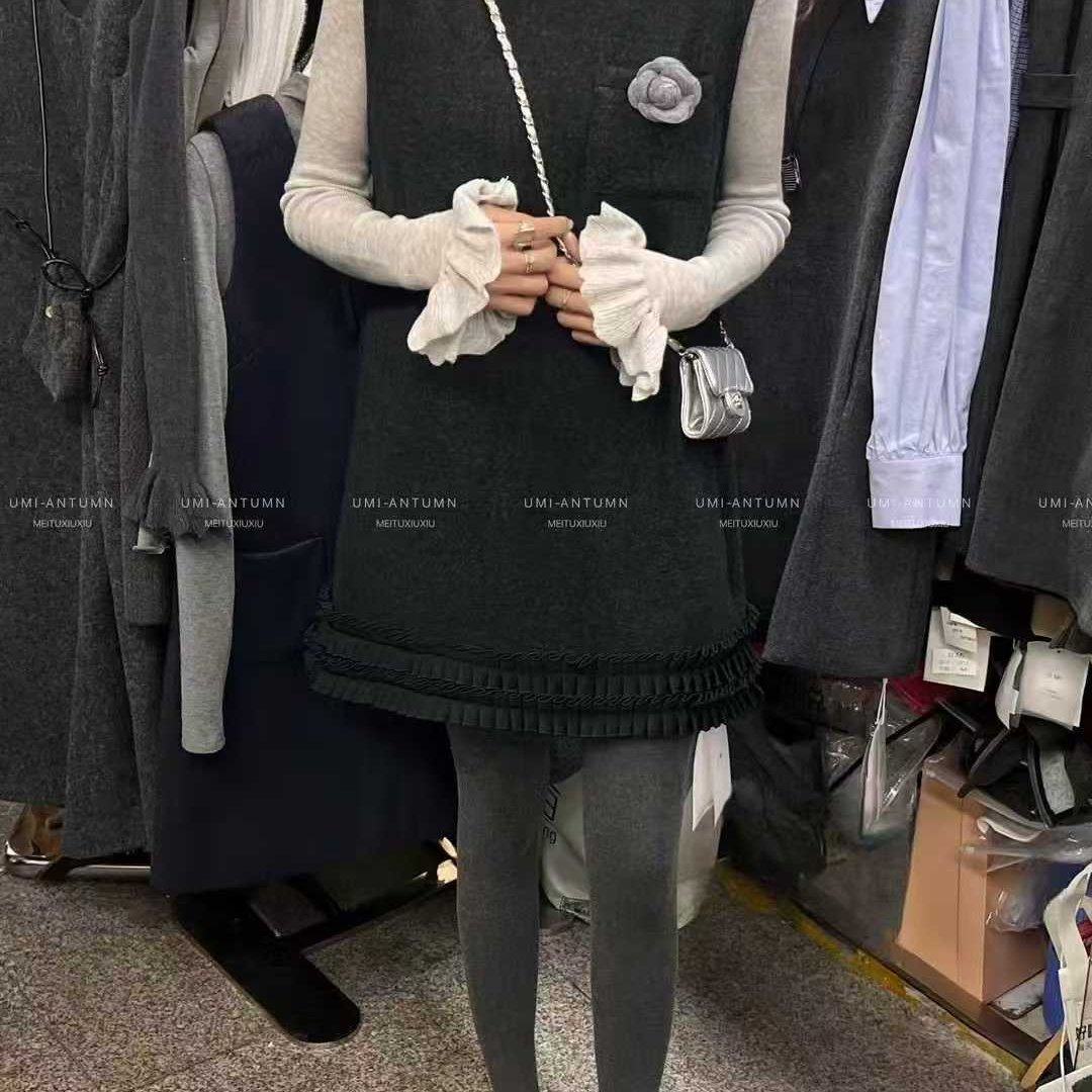 冬季新款法式高级感立体花朵圆领百搭毛呢背心连衣裙+打底套装,女装/女士精品,时尚套装,淘宝优惠券,粉丝福利购,淘宝优惠卷