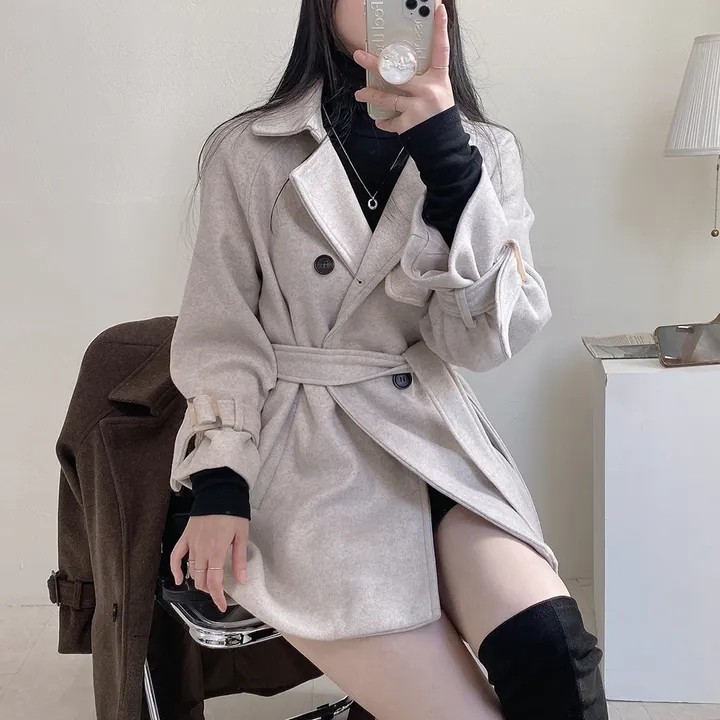 尺寸已更新 chic 秋冬韩版法式小众翻领系带复古风衣毛呢外套大衣,女装/女士精品,风衣,淘宝优惠券,粉丝福利购,淘宝优惠卷