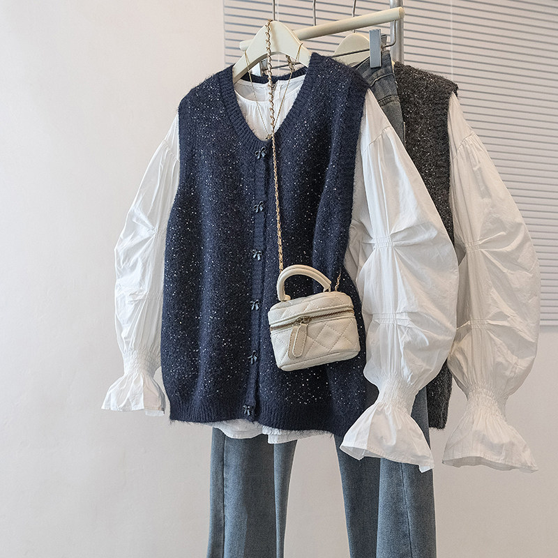 实拍大码女装新款韩系胖mm小香风针织亮片设计感衬衫两件套马甲,女装/女士精品,大码套装,淘宝优惠券,粉丝福利购,淘宝优惠卷