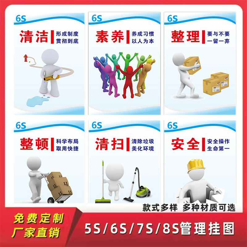 企业6s管理标语挂牌工厂车间消防安全文化宣传画展板银色定制PVC