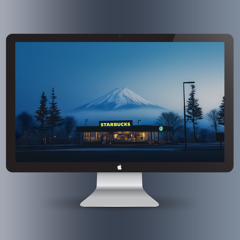 富士山星巴克夜景 电脑桌面壁纸 4K高清氛围高级感背景单张精选