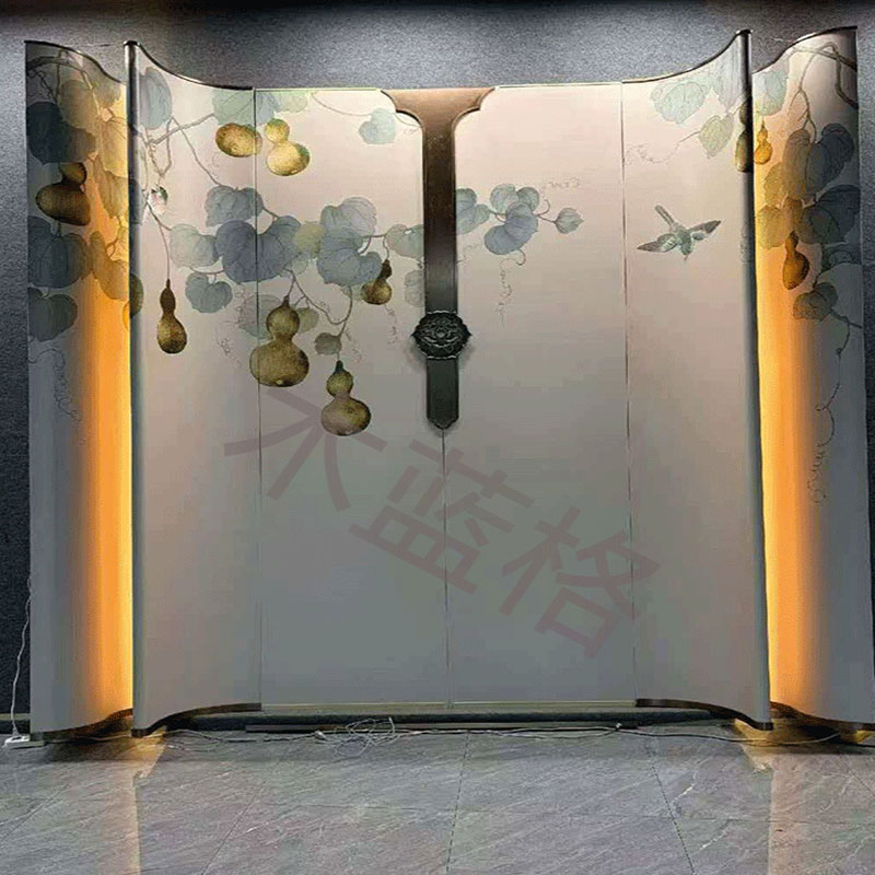 中式手绘花鸟刺绣LED灯背景墙