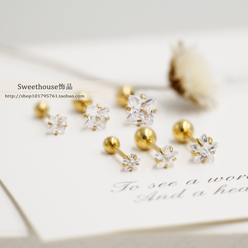 韩国钛钢细针五角星星锆石钻钛钢耳钉小耳骨钉软骨钉螺丝饰品男女,饰品/流行首饰/时尚饰品新,耳钉,淘宝优惠券,粉丝福利购,淘宝优惠卷