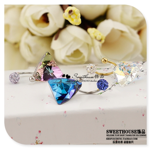 三角形通透奥地利水晶C杆钛钢耳钉香巴拉满钻圆球钛钢耳环饰品