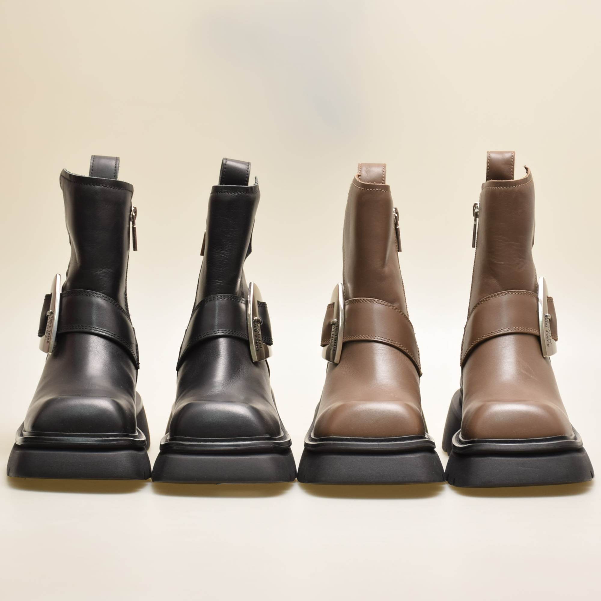 真皮厚底皮带扣马丁靴女短靴