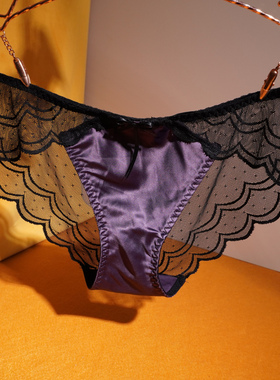 【3送1】紫色低腰蕾丝内裤2025新款女性感缎面薄款网纱包臀三角裤