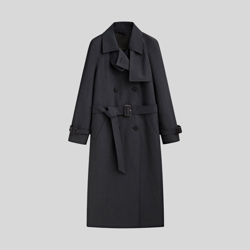 MD英伦风西装领中长款系腰带风衣