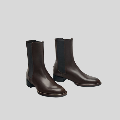 MD英伦风棕色平底短筒切尔西短靴