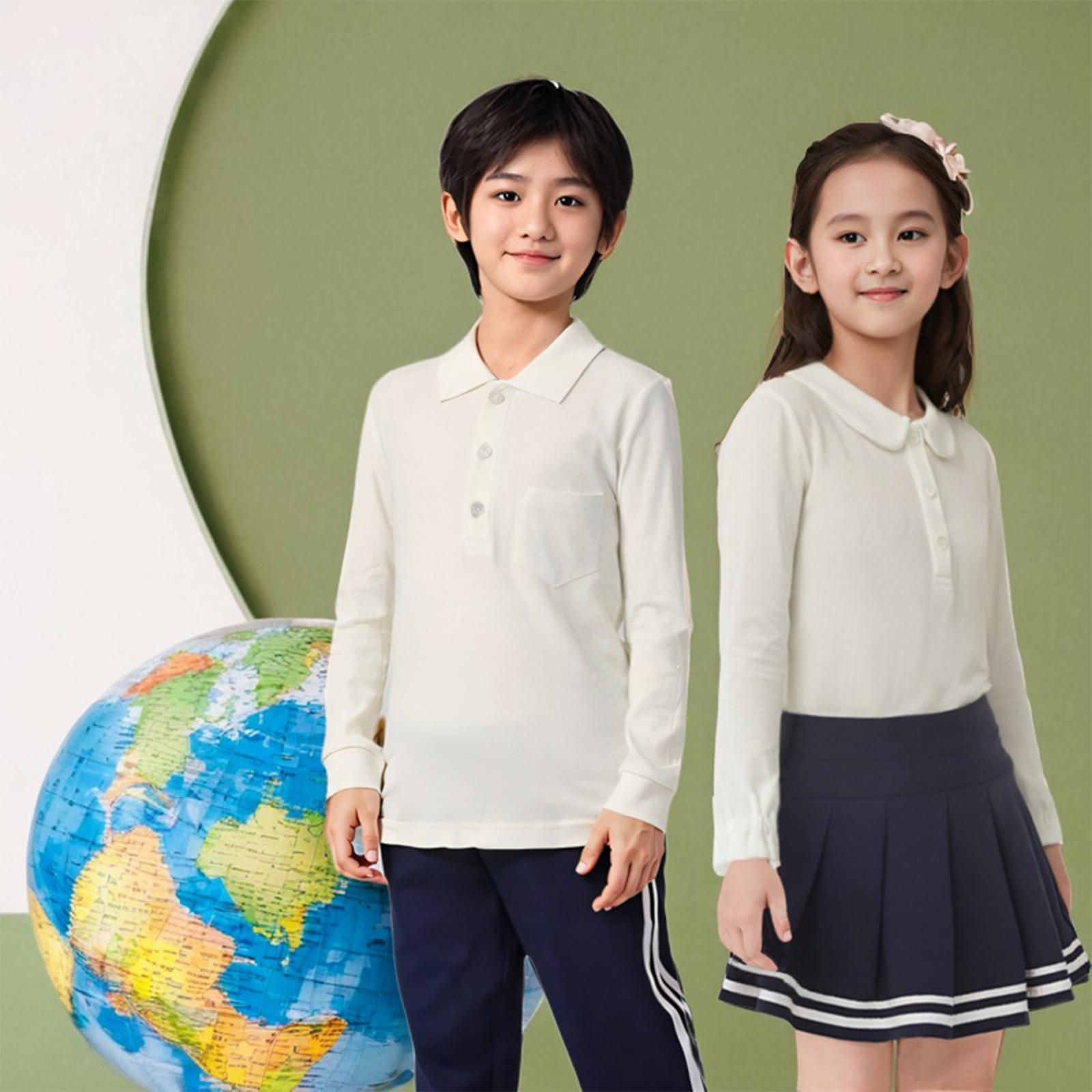 儿童学院风翻领白色polo衫