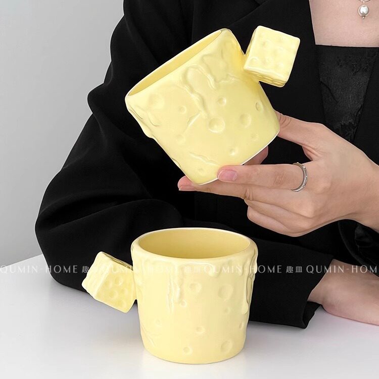 【现货】奶酪杯造型咖啡杯下午茶马克杯早餐杯陶瓷咖啡杯子拉花杯